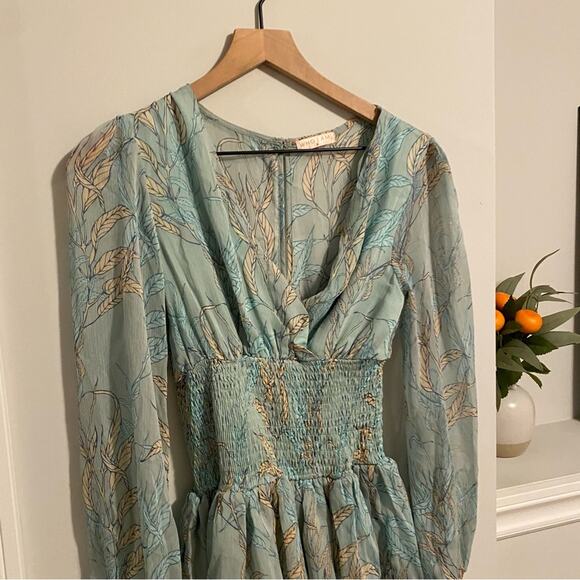 Who I am Boutique Blue Floral Long Sleeve Smocked Mini Dress Small - Picture 8 of 11